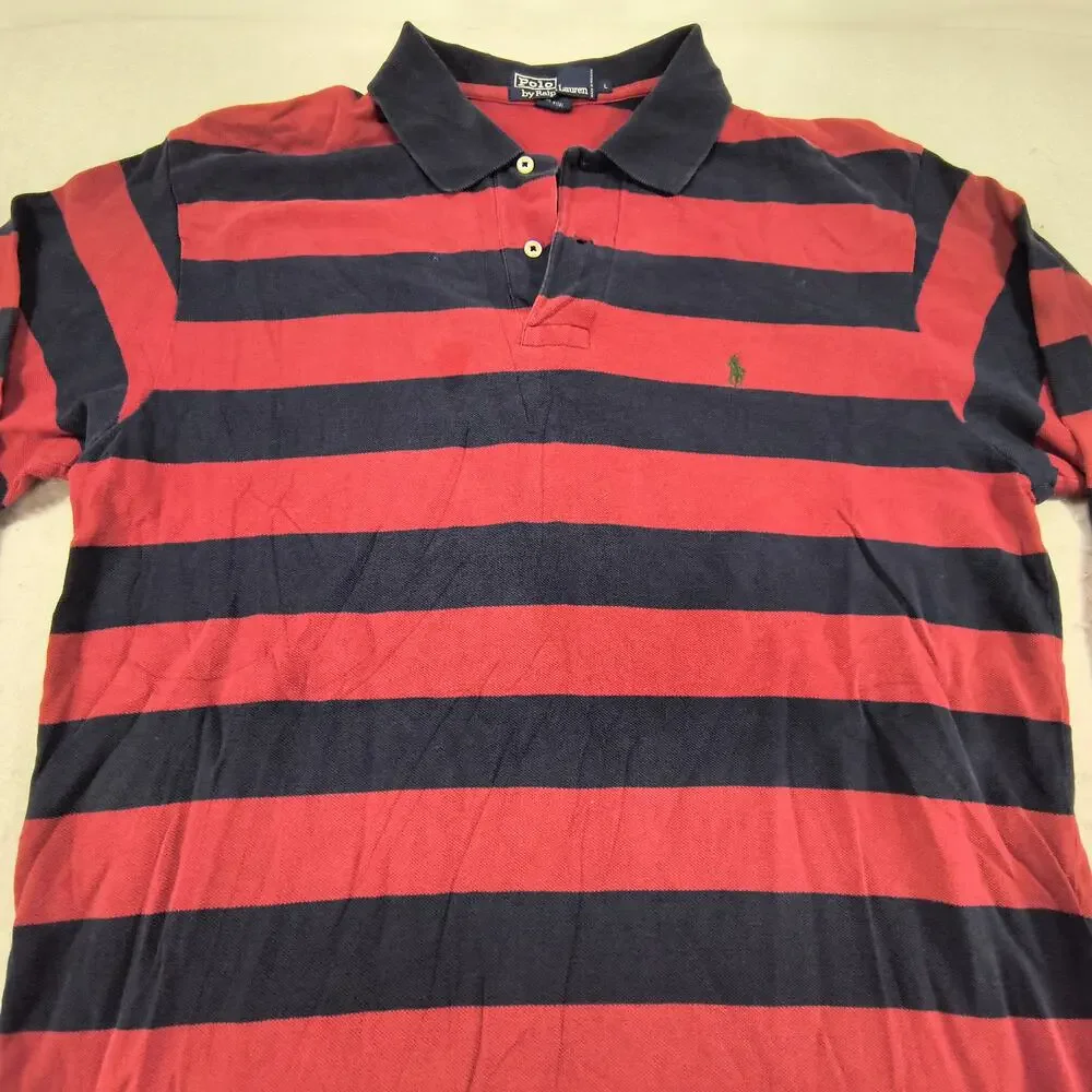 Polo by Ralph Lauren Collared Long Sleeve Polo Shirt Mens Size L Red Navy